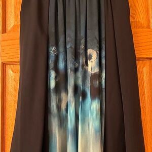 Elie Tahari Black A-Line Skirt with Blue and Aqua Pleated Center